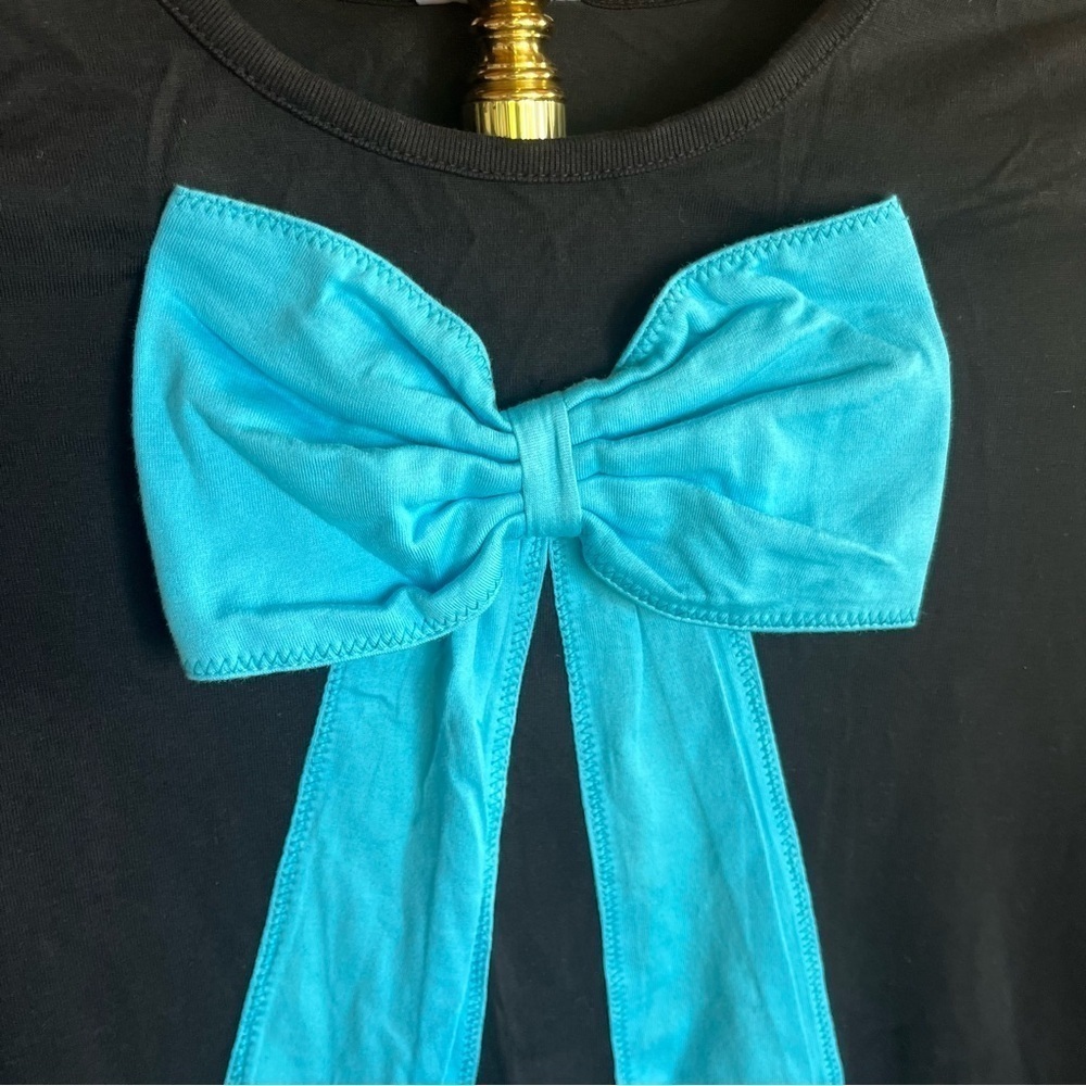 HANNA ANDERSSON ~ Black Long Sleeve Dress with Blue Bow and Trim New - Picture 2 of 8
